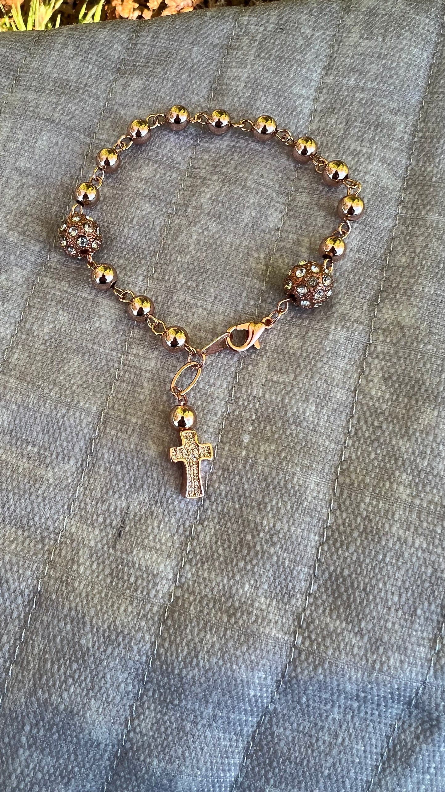 Handmade Rose Gold Rosary Bracelet – Beads & Rhinestone Accents | Catholic Gift for Prayer | Any Occasion - Rosaries by Minnette