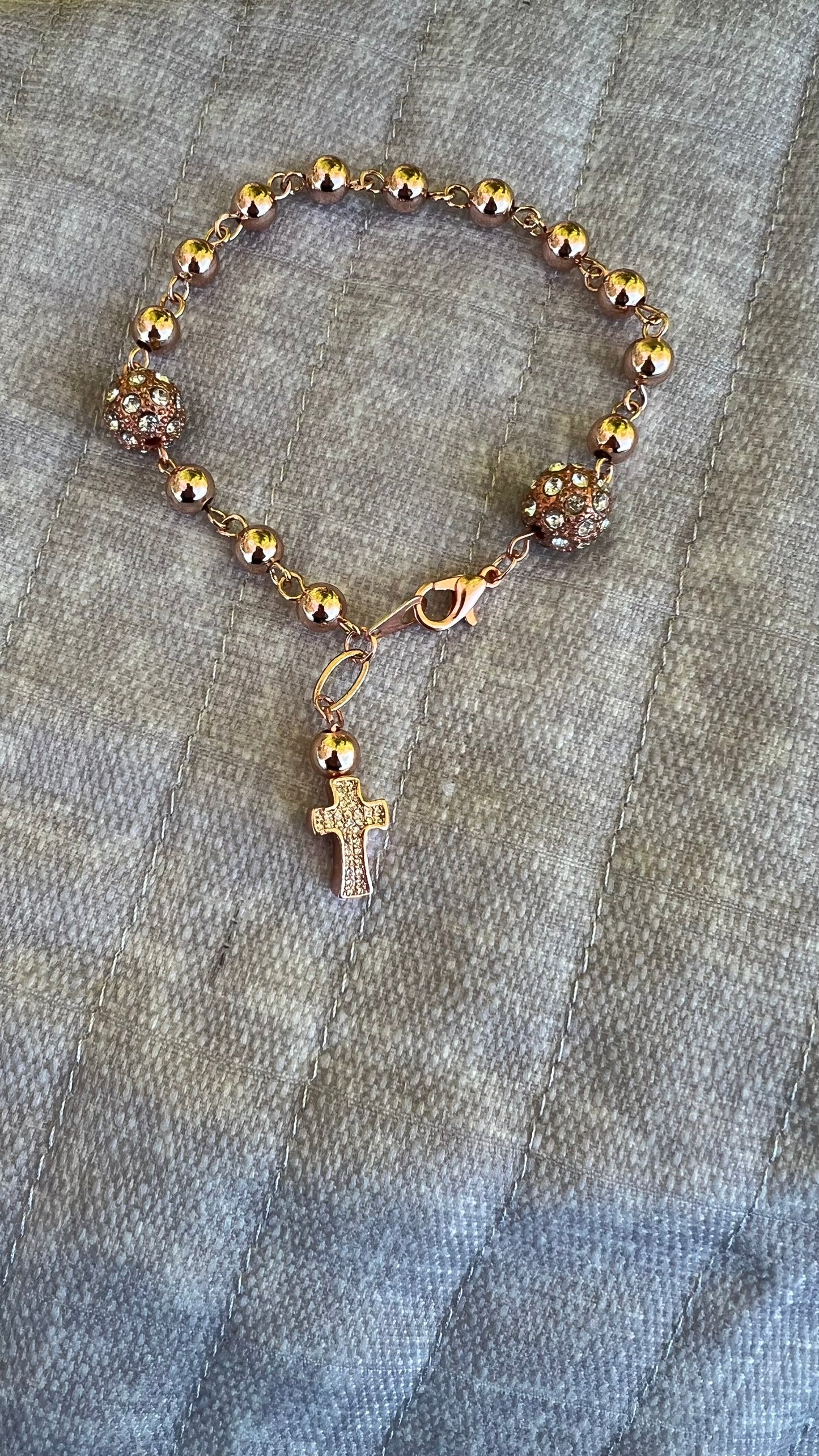 Handmade Rose Gold Rosary Bracelet – Beads & Rhinestone Accents | Catholic Gift for Prayer | Any Occasion - Rosaries by Minnette