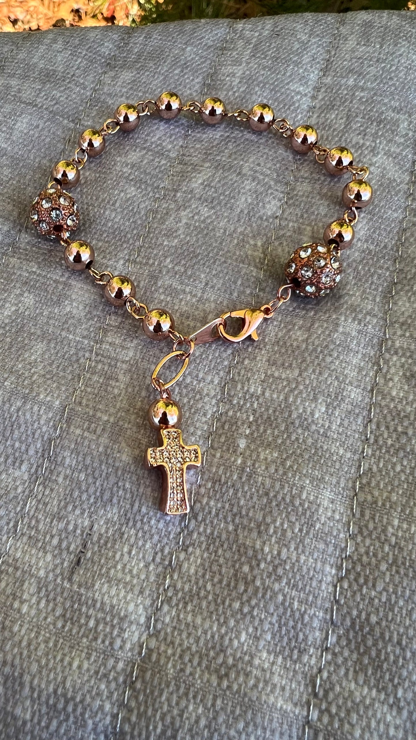 Handmade Rose Gold Rosary Bracelet – Beads & Rhinestone Accents | Catholic Gift for Prayer | Any Occasion - Rosaries by Minnette