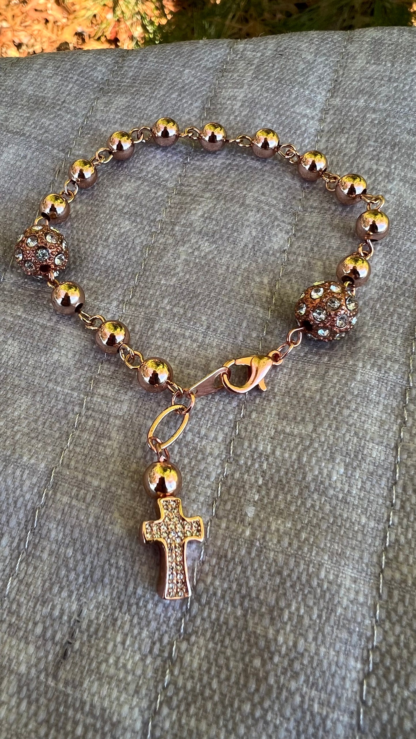 Handmade Rose Gold Rosary Bracelet – Beads & Rhinestone Accents | Catholic Gift for Prayer | Any Occasion - Rosaries by Minnette