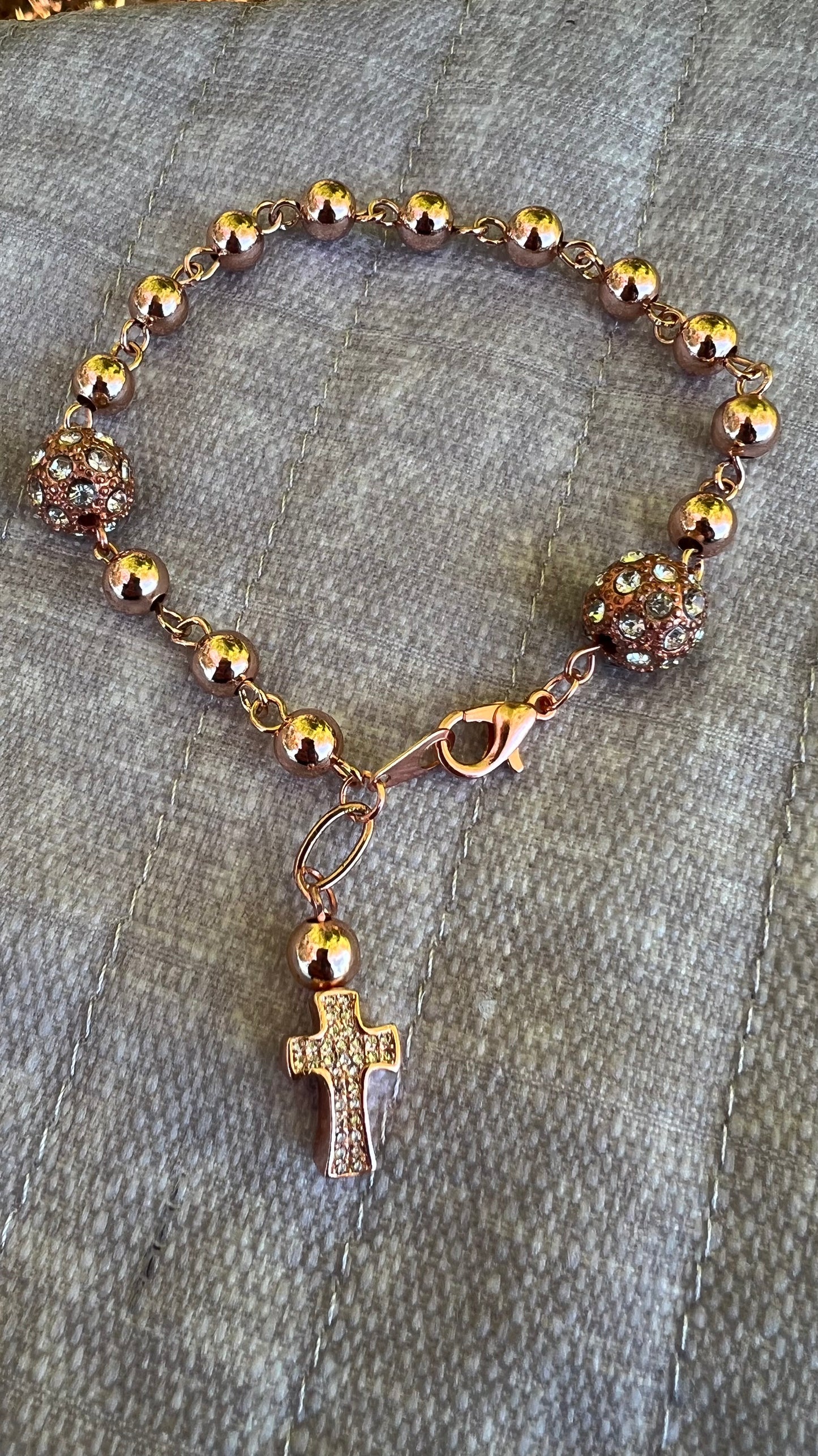 Handmade Rose Gold Rosary Bracelet – Beads & Rhinestone Accents | Catholic Gift for Prayer | Any Occasion - Rosaries by Minnette