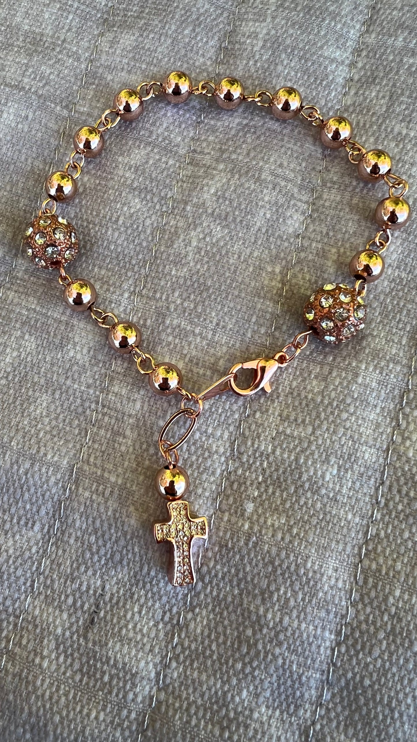 Handmade Rose Gold Rosary Bracelet – Beads & Rhinestone Accents | Catholic Gift for Prayer | Any Occasion - Rosaries by Minnette