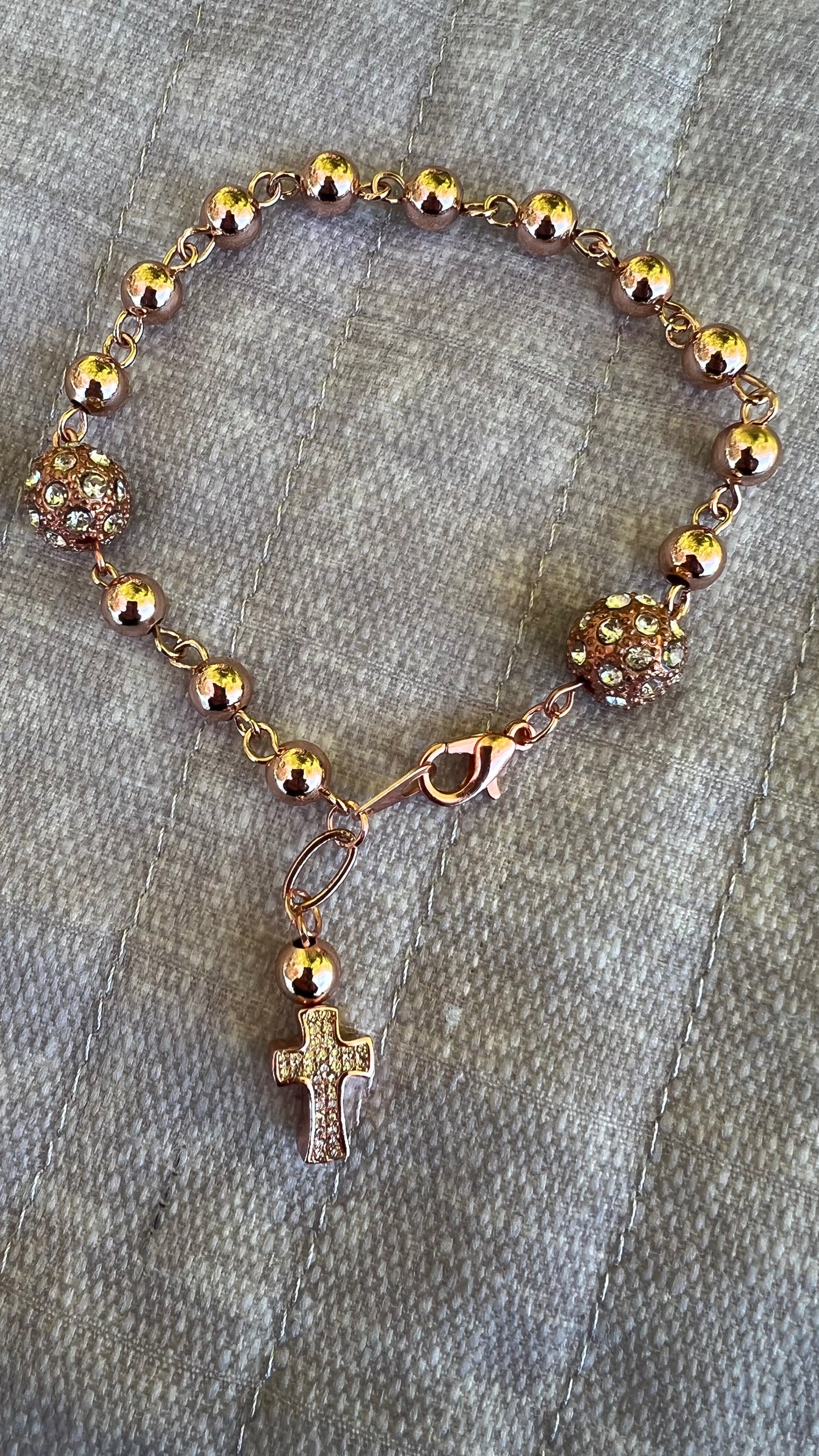 Handmade Rose Gold Rosary Bracelet – Beads & Rhinestone Accents | Catholic Gift for Prayer | Any Occasion - Rosaries by Minnette