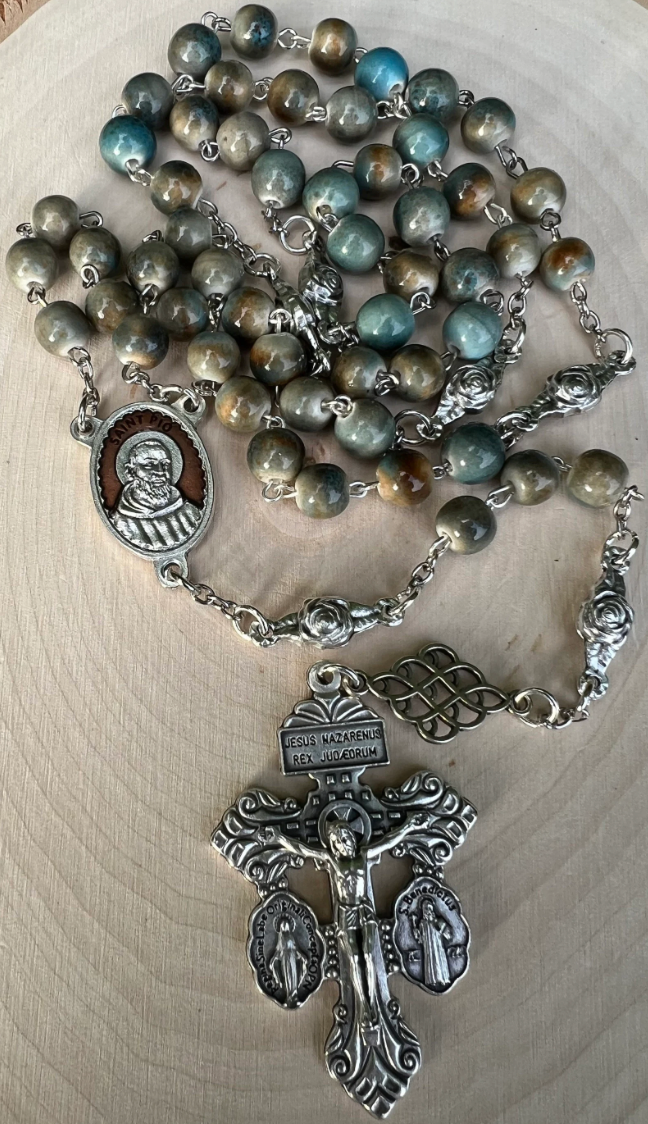 Handmade Saint Pio Rosary β Elegant Ceramic Prayer Beads for Devotion & Gifts - Rosaries by Minnette