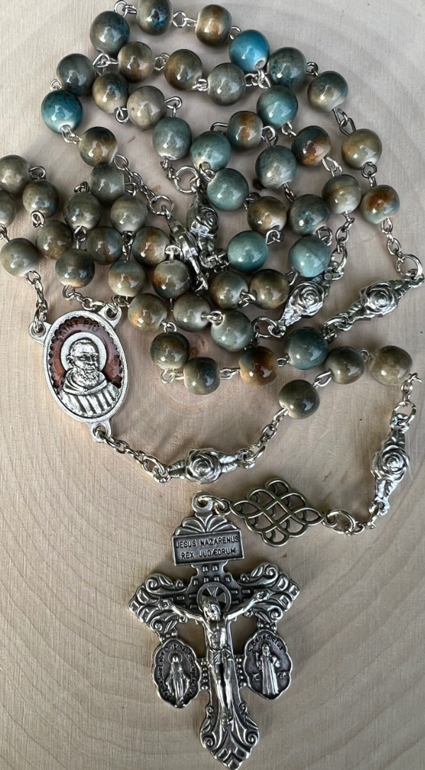Handmade Saint Pio Rosary β Elegant Ceramic Prayer Beads for Devotion & Gifts - Rosaries by Minnette