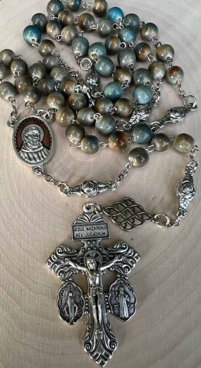 Handmade Saint Pio Rosary β Elegant Ceramic Prayer Beads for Devotion & Gifts - Rosaries by Minnette