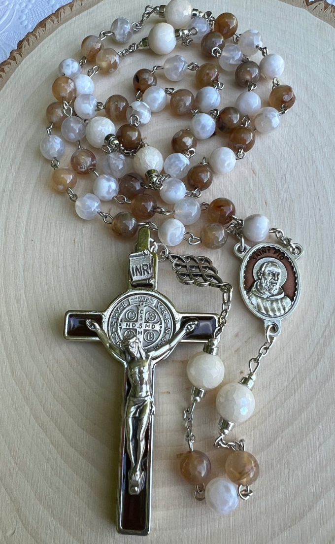 Handmade Padre Pio Rosary – Fire Agate & Jade | Catholic Gift for Prayer & Devotion - Rosaries by Minnette