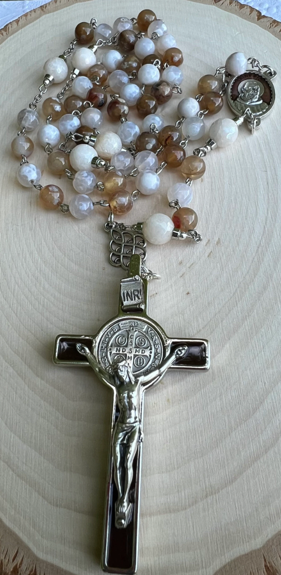 Handmade Padre Pio Rosary – Fire Agate & Jade | Catholic Gift for Prayer & Devotion - Rosaries by Minnette