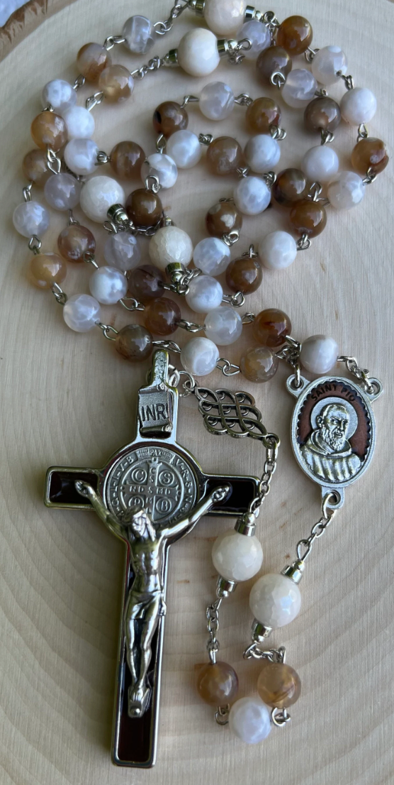 Handmade Padre Pio Rosary – Fire Agate & Jade | Catholic Gift for Prayer & Devotion - Rosaries by Minnette