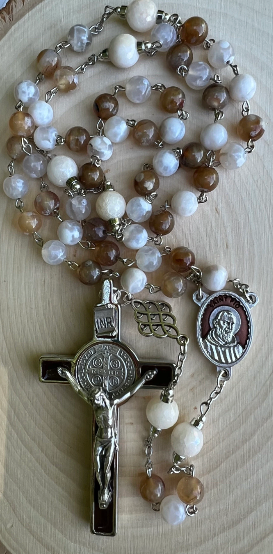 Handmade Padre Pio Rosary – Fire Agate & Jade | Catholic Gift for Prayer & Devotion - Rosaries by Minnette