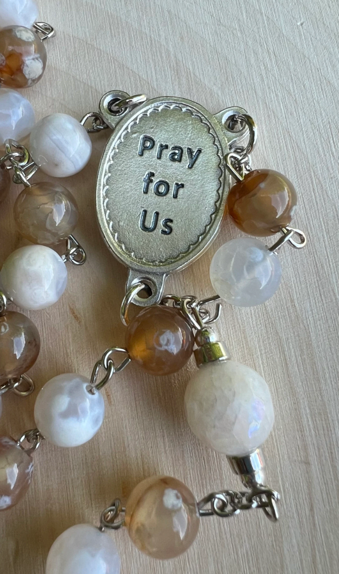 Handmade Padre Pio Rosary – Fire Agate & Jade | Catholic Gift for Prayer & Devotion - Rosaries by Minnette