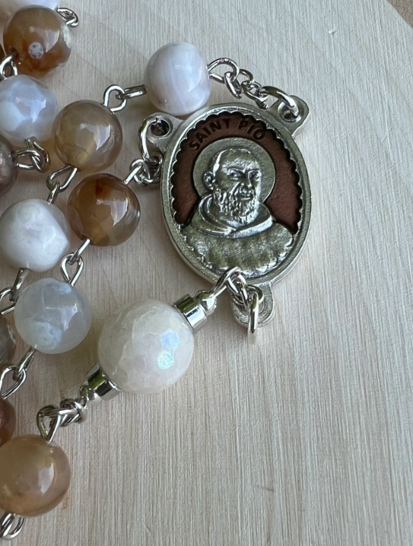 Handmade Padre Pio Rosary – Fire Agate & Jade | Catholic Gift for Prayer & Devotion - Rosaries by Minnette