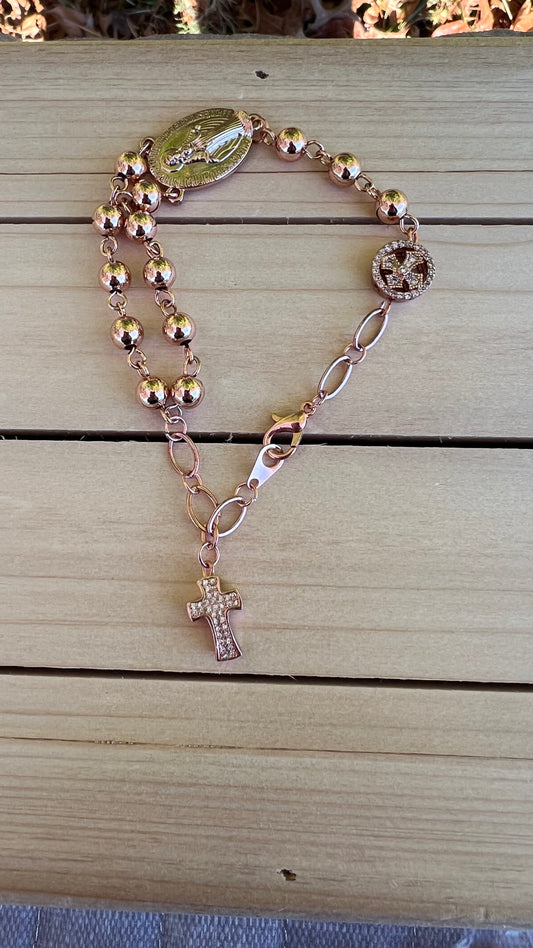 Beautiful Rosary Bracelet/ Rose Gold Beads/Handmade/Christmas Gifts/Cyber Deals/Unique Design/Gifts for Her/Elegant Bracelet/Crafting/