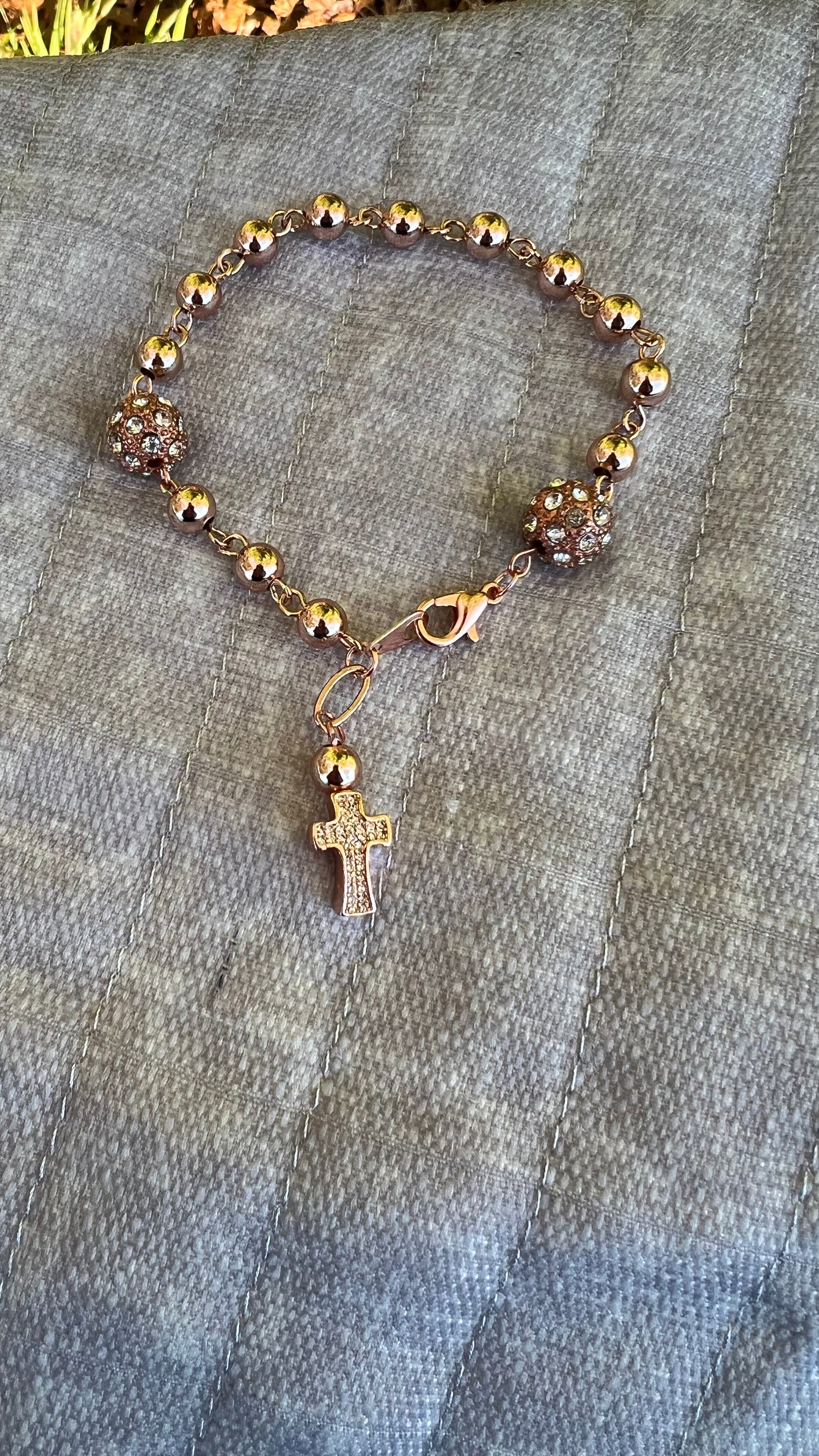 Handmade Rose Gold Rosary Bracelet –  Beads & Rhinestone Accents | Catholic Gift for Prayer | Any Occasion - Rosaries by Minnette