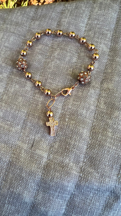 Handmade Rose Gold Rosary Bracelet –  Beads & Rhinestone Accents | Catholic Gift for Prayer | Any Occasion - Rosaries by Minnette