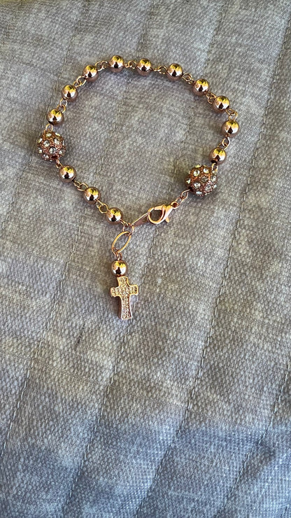 Handmade Rose Gold Rosary Bracelet –  Beads & Rhinestone Accents | Catholic Gift for Prayer | Any Occasion - Rosaries by Minnette