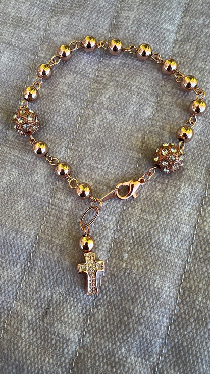 Handmade Rose Gold Rosary Bracelet –  Beads & Rhinestone Accents | Catholic Gift for Prayer | Any Occasion - Rosaries by Minnette