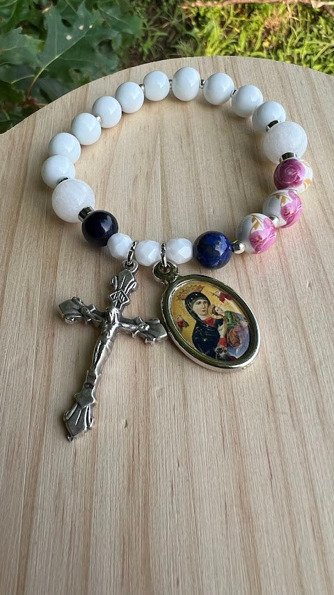 Beautiful Stretch Bracelet/Rosary Lady of Perpetual Help/handmade/Prayer Beads/Cyber Deals/Devotional Bracelet/Rare Find/Christmas Gift