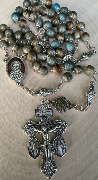 Handmade Saint Pio Rosary – Elegant Ceramic Prayer Beads for Devotion & Gifts - Rosaries by Minnette