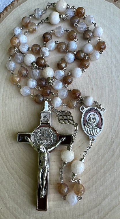 Handmade Padre Pio Rosary – Fire Agate & Jade | Catholic Gift for Prayer & Devotion - Rosaries by Minnette
