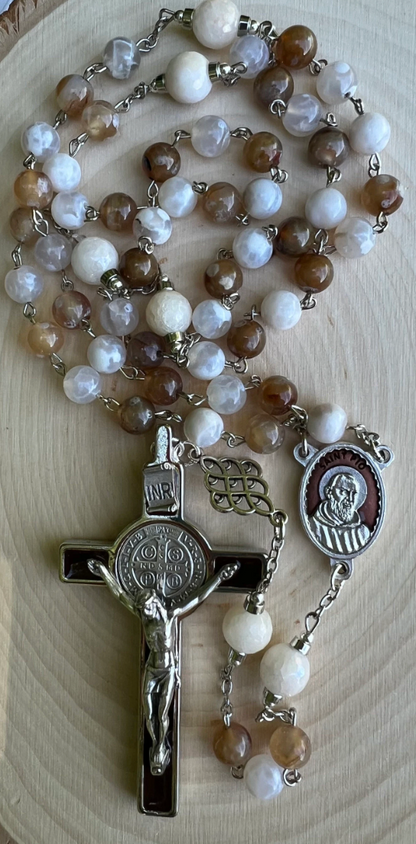 Handmade Padre Pio Rosary – Fire Agate & Jade | Catholic Gift for Prayer & Devotion - Rosaries by Minnette